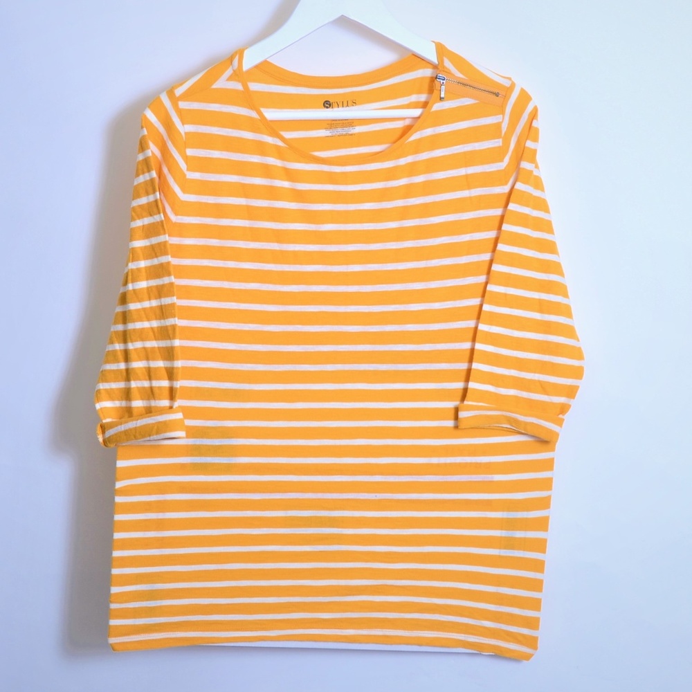 T SHIRT Mustard Stripe *STYLUS*Zippered Shoulder